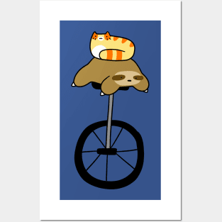 Unicycle Sloth and Tabby Posters and Art